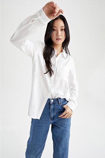 DeFacto Oversize Fit Basic μακρυμάνικο πουκάμισο Poplin