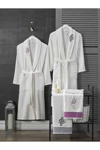 Valezium 4-Piece Double Cotton Embroidered Toweled Bathrobe Set