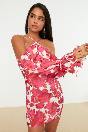 Trendyol Collection Poplin Woven - Stílusos rövid estélyi ruha gallérral TPRSS21EL2455