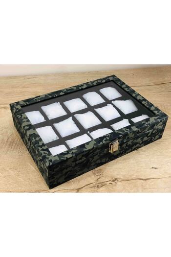 Kelepir Fırsatlar Gray Camouflage 15-Piece Watch Box with White Pillows for Large Size Watches