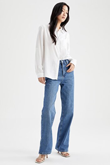 DeFacto Oversize Fit Basic μακρυμάνικο πουκάμισο Poplin