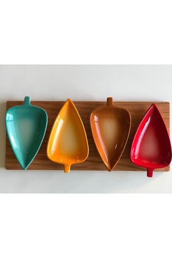 MeGgDecor Colorful 4-Piece Snack Bowl with Wooden Stand