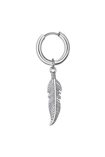 Jaida Moda Unisex Silver Surgical Steel Feather Figured Hoop Earrings 1 Piece
