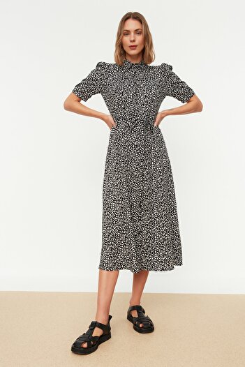 Trendyol Collection Multicolor Patterned Belted Midi Woven Viscose Shirt Dress TWOSS20EL1559