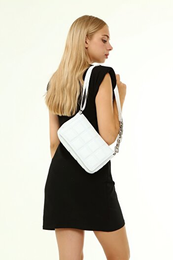 Güce Square Embroidered White Plastic Chain Hand and Shoulder Bag - Gc 003401