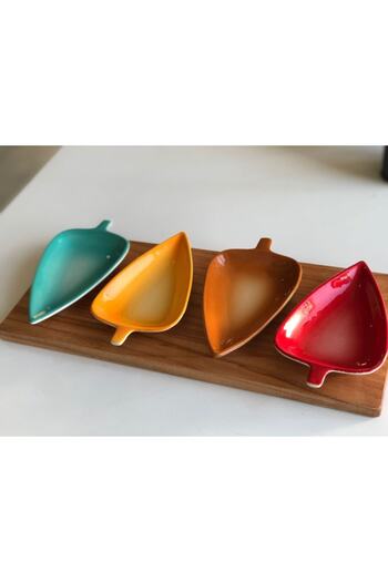 MeGgDecor Colorful 4-Piece Snack Bowl with Wooden Stand