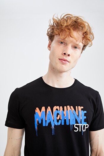 DeFacto Slim Fit Crew Neck T-shirt με στάμπα 100% βαμβάκι