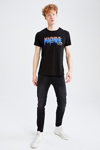 DeFacto Slim Fit Crew Neck T-shirt με στάμπα 100% βαμβάκι