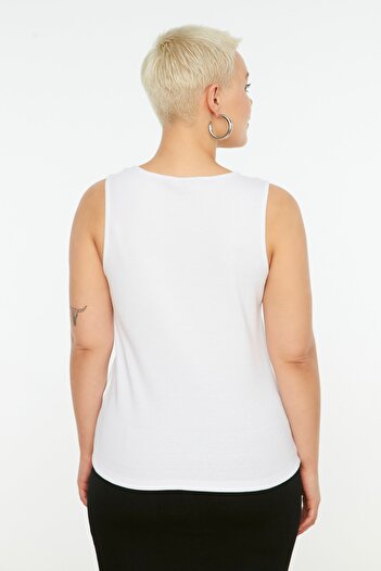 Trendyol Curve Μαύρο-λευκό Basic Ribbed 2-pack Πλεκτό από βαμβάκι με τετράγωνο λαιμόκοψη Μεγάλο μέγεθος TBBSS22AL0024
