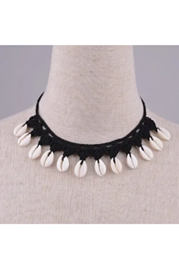 MAJOR ÇANTA VE AYAKKABI Major Boutique Seashell Knitted Necklace Black