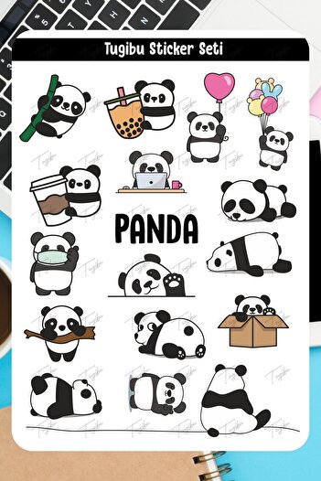 TUGİBU Panda Sticker Set 16 Pieces of Stickers for Agenda, Notebook, Planner