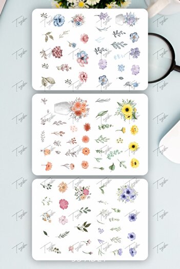 TUGİBU Floral Sticker Set 95 Pieces Stickers for Agenda, Notebook, Planner