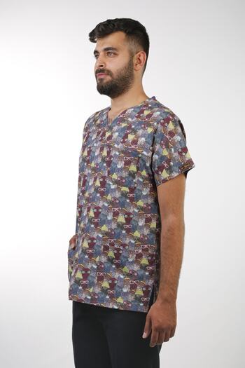 Eflex Tricou pentru bărbați cu un singur top, cu model de bufniță, cu decolteu din lycra și mâneci liliac