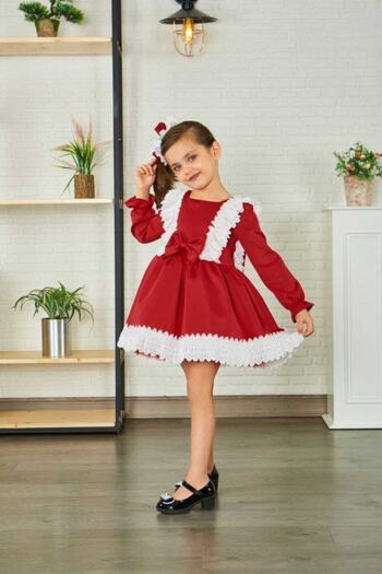 Sare Çocuk Giyim Girl's Dress Red Vintage, Lace, Princess, Evening Dress, Birthday Dress