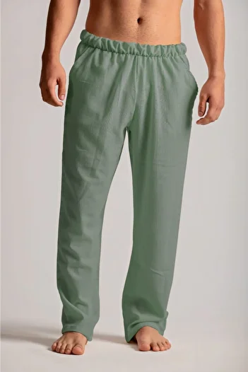 Botex Men's Pajama Bottoms - Cotton Linen, Light Green