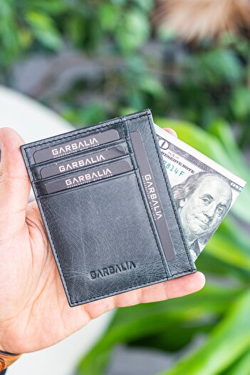 Garbalia Unisex Μαύρο Ανθρακί Locket Πορτοφόλι Crazy Leather Cardholder