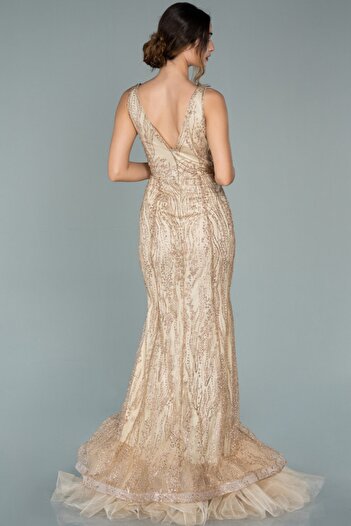 Abiyefon Glitter Gold Long Sleeveless Evening Dress - Abu1979