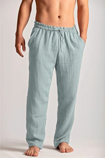 Botex Cotton Double Layer Muslin Men's Pajama Bottoms Blue