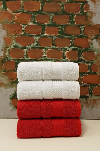 Özdilek Red and White Trendy 4-Piece Towel