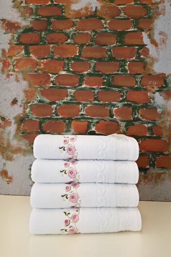 Özdilek Dila V1 Embroidered 4-Piece Towel - White