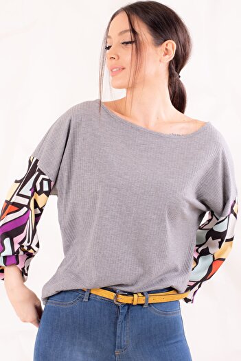 armonika Women's Gray Sleeve Colored Loose Blouse ARM-20K001085