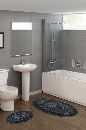Alanur Home Salina Oval Cotton Макаронна 2-х шарова килимок, зістарена, антрацит