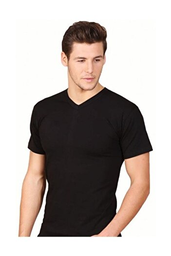 Berrak 1006 V-Neck 6-Piece Black Cotton Undershirt
