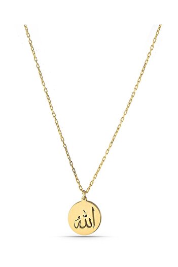 MySilvers Minimal Allah Yazılı Gümüş Kolye Kadın Altın Taşsız