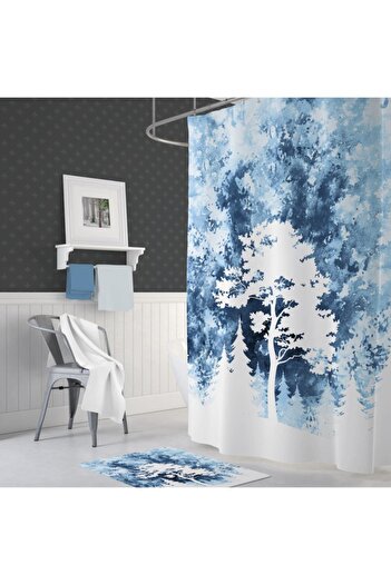 Zethome Banyo Perdesi 1x180x200 Tek Kanat Duş Perdesi Halka Hediyeli Duşakabin Perdesi Tree