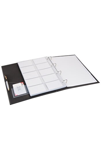 2K Indexed Business Card Holder with Faux Leather Mechanism, 10 Compartments, 500 Card Capacity