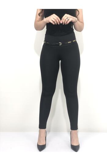 AYHAN Women's Black Belted Tights Trousers