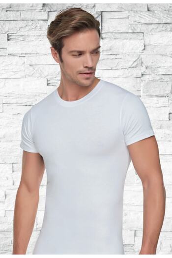 Tutku Men's White Cotton Blanket Crew Neck Undershirt 6 Pack
