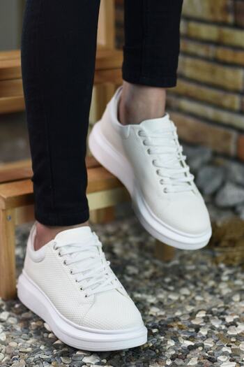 Riccon 3D Printed White Men's Sneakers
