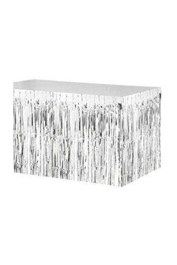 PASTANYA Metallized Foil Silver Color Table Skirt Tassel Foil Table Skirt Engagement Decoration Silver Foil Skirt