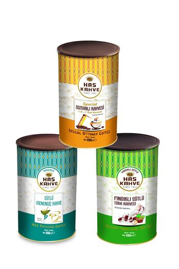 Has Kahve Legendary 3-Piece Tin 3*250 gr (Turkish Coffee with Terebinth - Hazelnut and Ottoman)