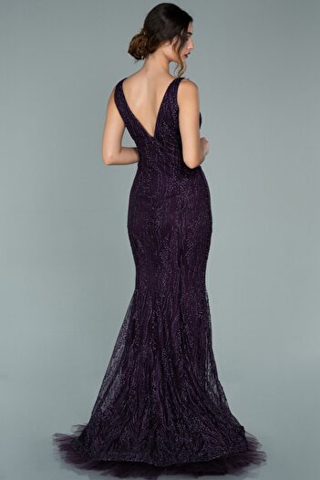 Abiyefon Purple Sleeveless Glitter Long Evening Dress Abu1979