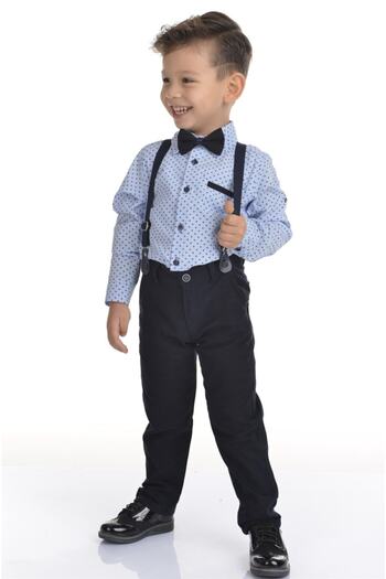 Buse&Eylül Bebe Navy Blue Boy's Set with Bow Tie and Suspenders