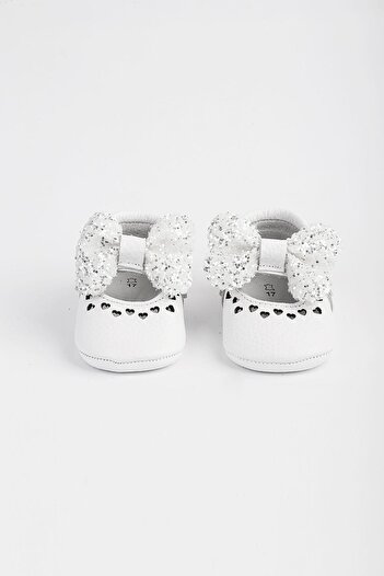 Aslı Türkoğlu White Sequin Open Bow Baby Moccasin