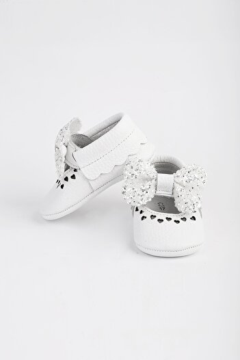 Aslı Türkoğlu White Sequin Open Bow Baby Moccasin