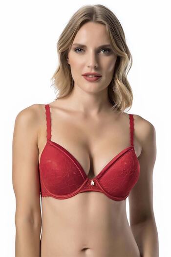Le Jardin Women's Red Lace Push Up Bra 7003