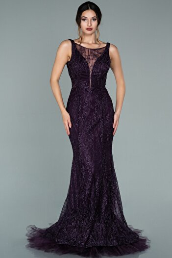 Abiyefon Purple Sleeveless Glitter Long Evening Dress Abu1979