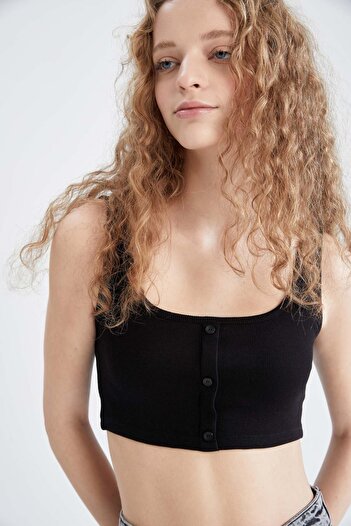 DeFacto Cool Strappy Cotton Button Crop Top
