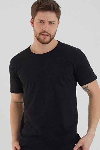 AMAZING CRASH Black Basic Men's Crew Neck Slim Fit Short Sleeve T-shirt