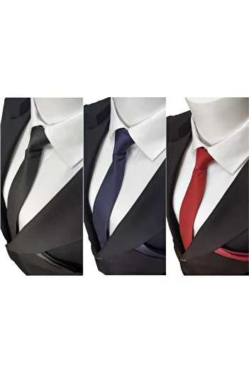 Le Voux 3-Piece Tie and Handkerchief in Red Navy Blue Black Colors