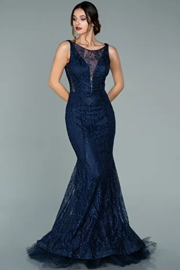 Abiyefon Navy Blue Sleeveless Glitter Long Evening Dress Abu1979