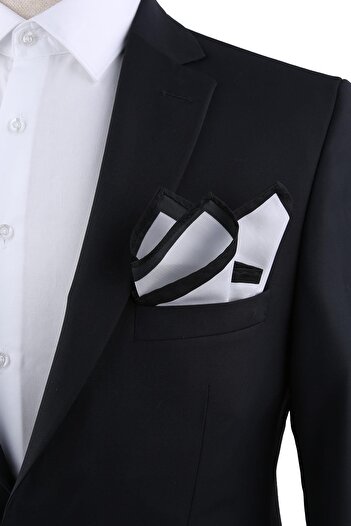 La Pescara Black Detailed Microfiber Plain White Men's Pocket Handkerchief Sps440