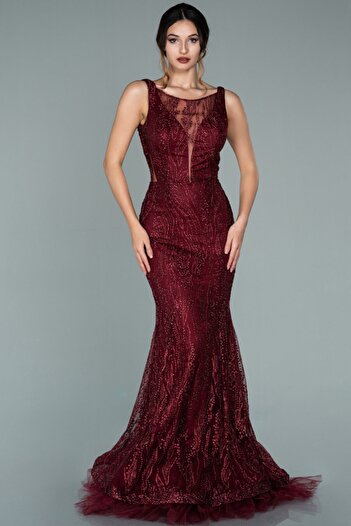 Abiyefon Burgundy Sleeveless Glitter Long Evening Dress Abu1979