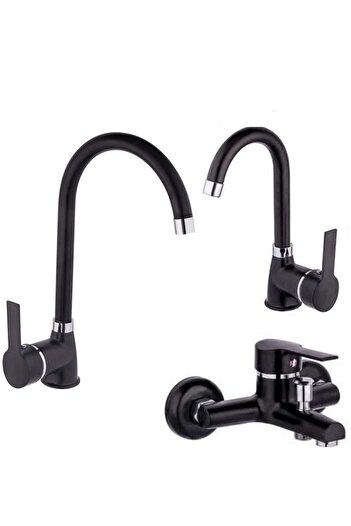 HMS Black Delta 3-Piece Battery Set with Hot and Cold Water Inlet