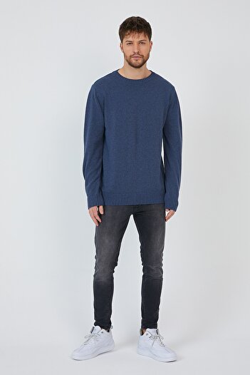Matte Helsinki Men's Crew Neck Indigo Plain Knitwear Sweater