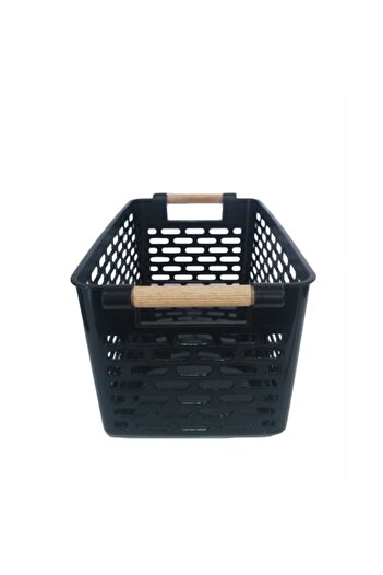 bimbambom Plastic Organizer with Wooden Handle Black Basket 2 Pieces